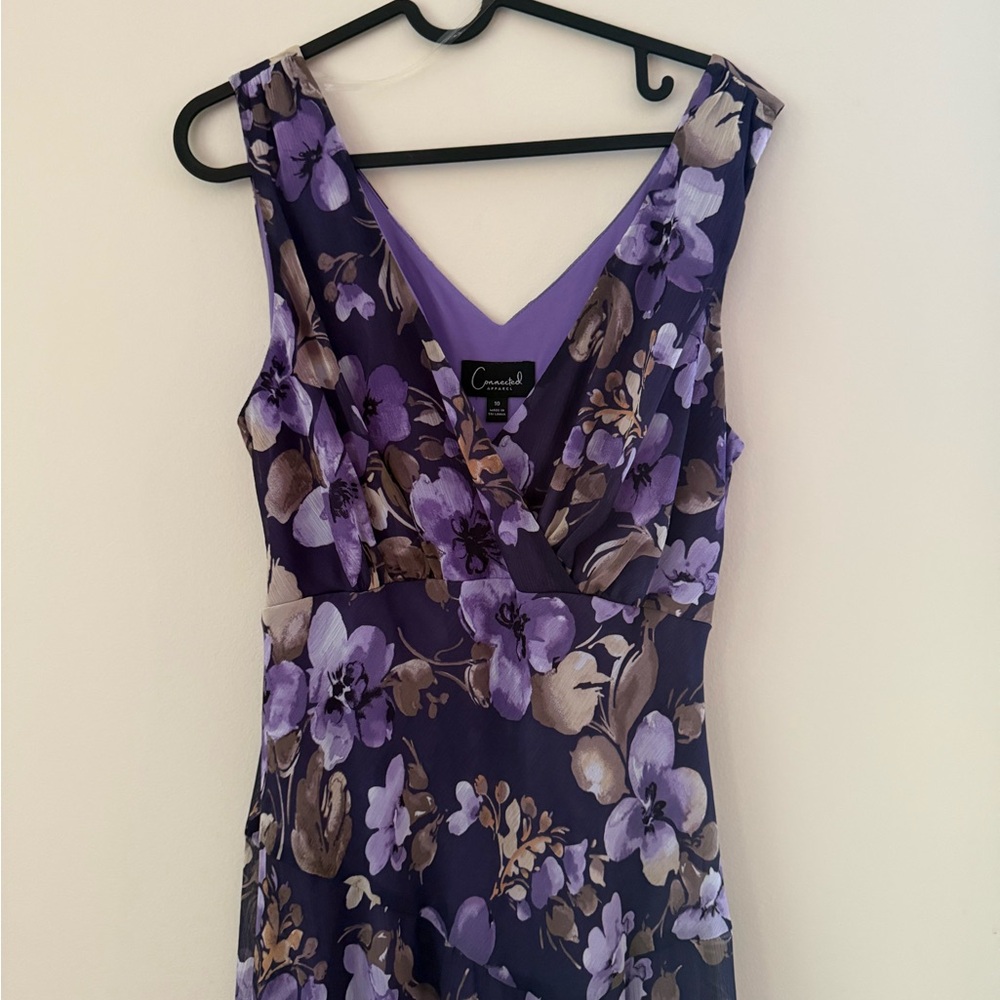 Connected Apparel Purple Floral Asymmetrical Midi Dress - Picture 5 of 9